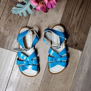 Salt Water Teal Blue Leather Toddler Girl Sandals Size 11 EUC